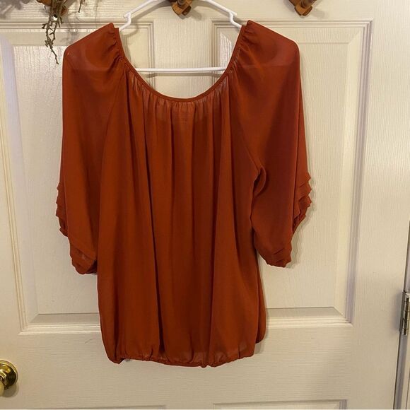 Max Studio Orange Pleated 3/4 Sleeve Blouse - Picture 9 of 9